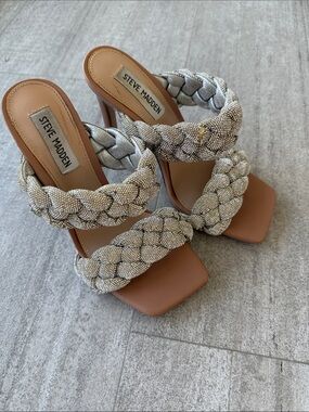 Steve Madden Silver Crystal braided strap heels sandals 6 | y2k glam, maximalist
